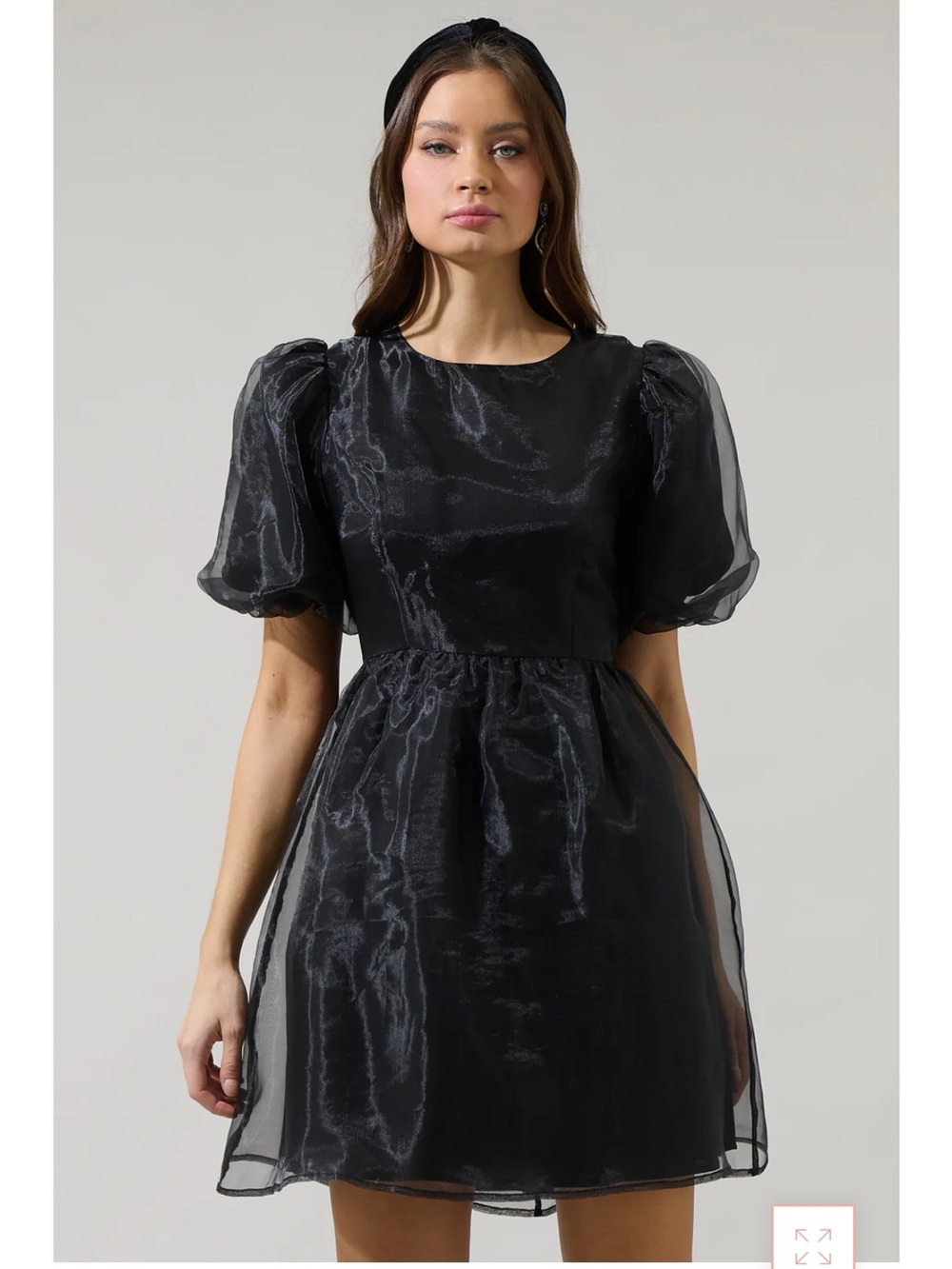 NEW SUGARLIPS Borza Organza Sheer Puff Sleeve Babydoll Black Mini Dress, XL